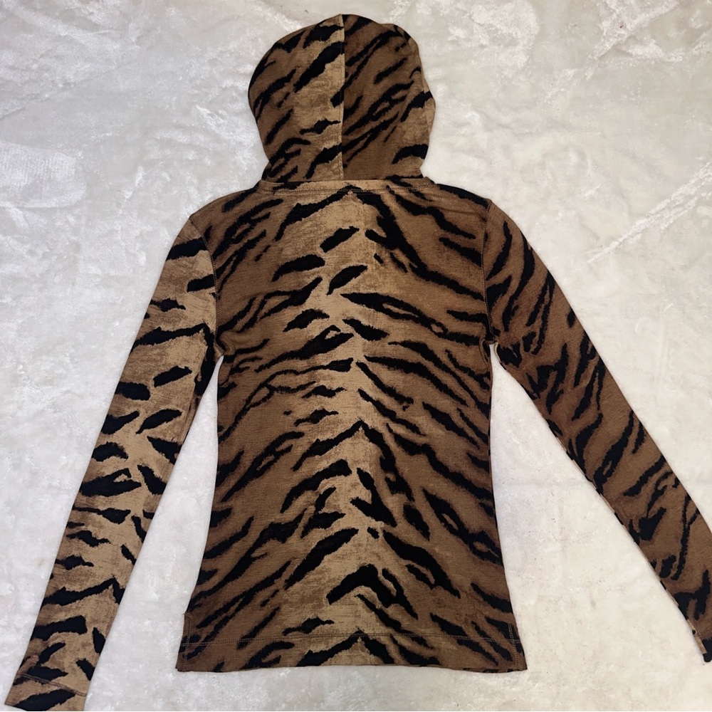 Chaps Brown & Black Tiger Animal Print Hoodie Size Medium NWT - Picture 5 of 11
